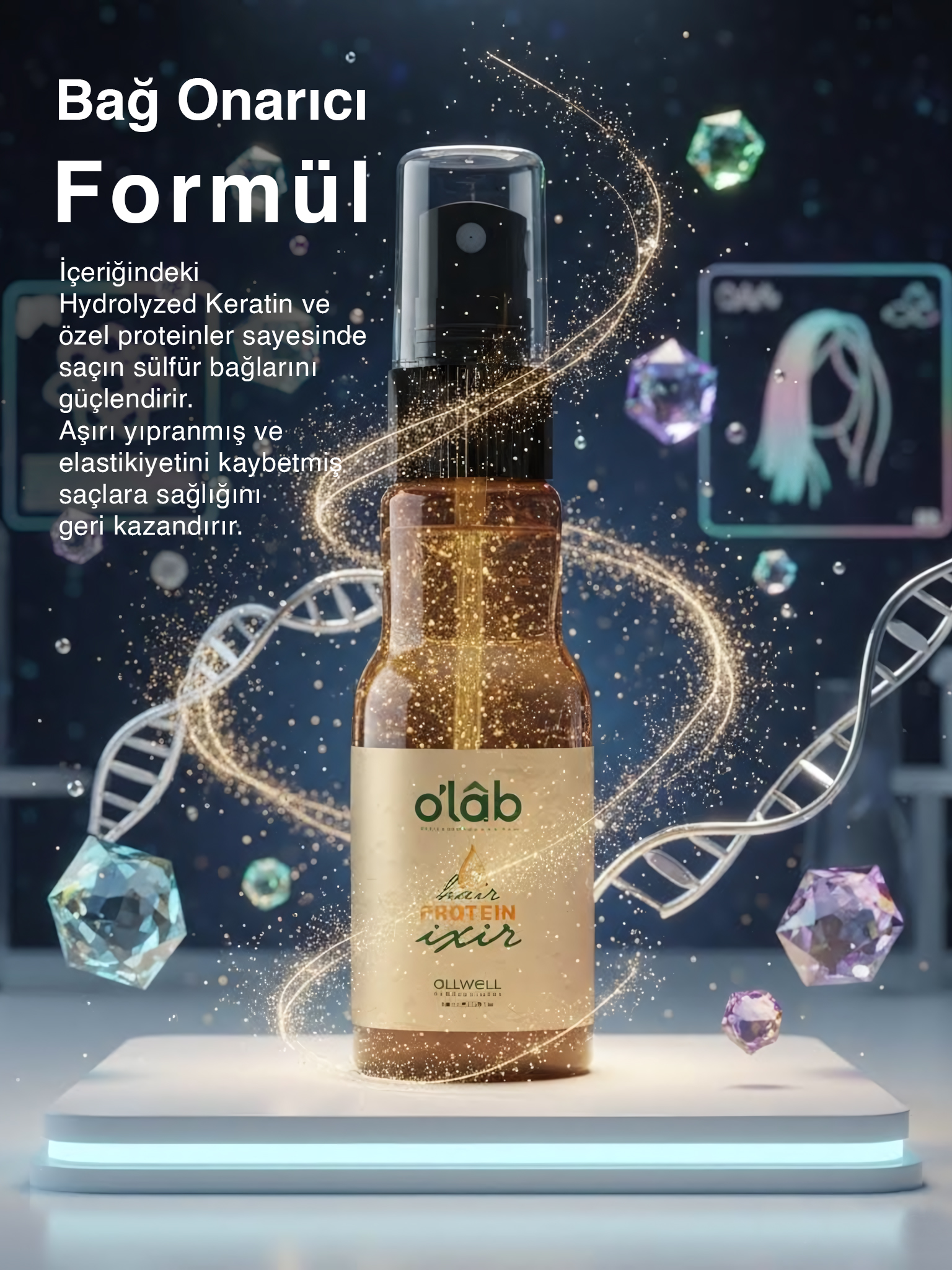 O'lab Professional Hair Protein İxir 100ml | Yıpranmış ve Kopan Saçlar İçin Acil Kurtarma Proteini | Keratin Bakımı & Bağ Onarıcı Sprey | Boya ve Açma İşlemi Koruyucu