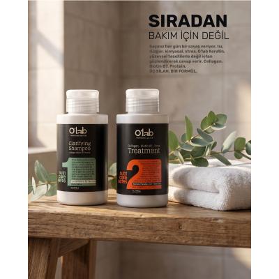 O'lab Nutri-Care Profesyonel Keratin Bakım Seti 100 ml x 2 - Evde Brezilya Fönü Kiti | Arındırıcı Şampuan & Keratin Kompleksi | Collagen & Biotin B7 Destekli Onarım